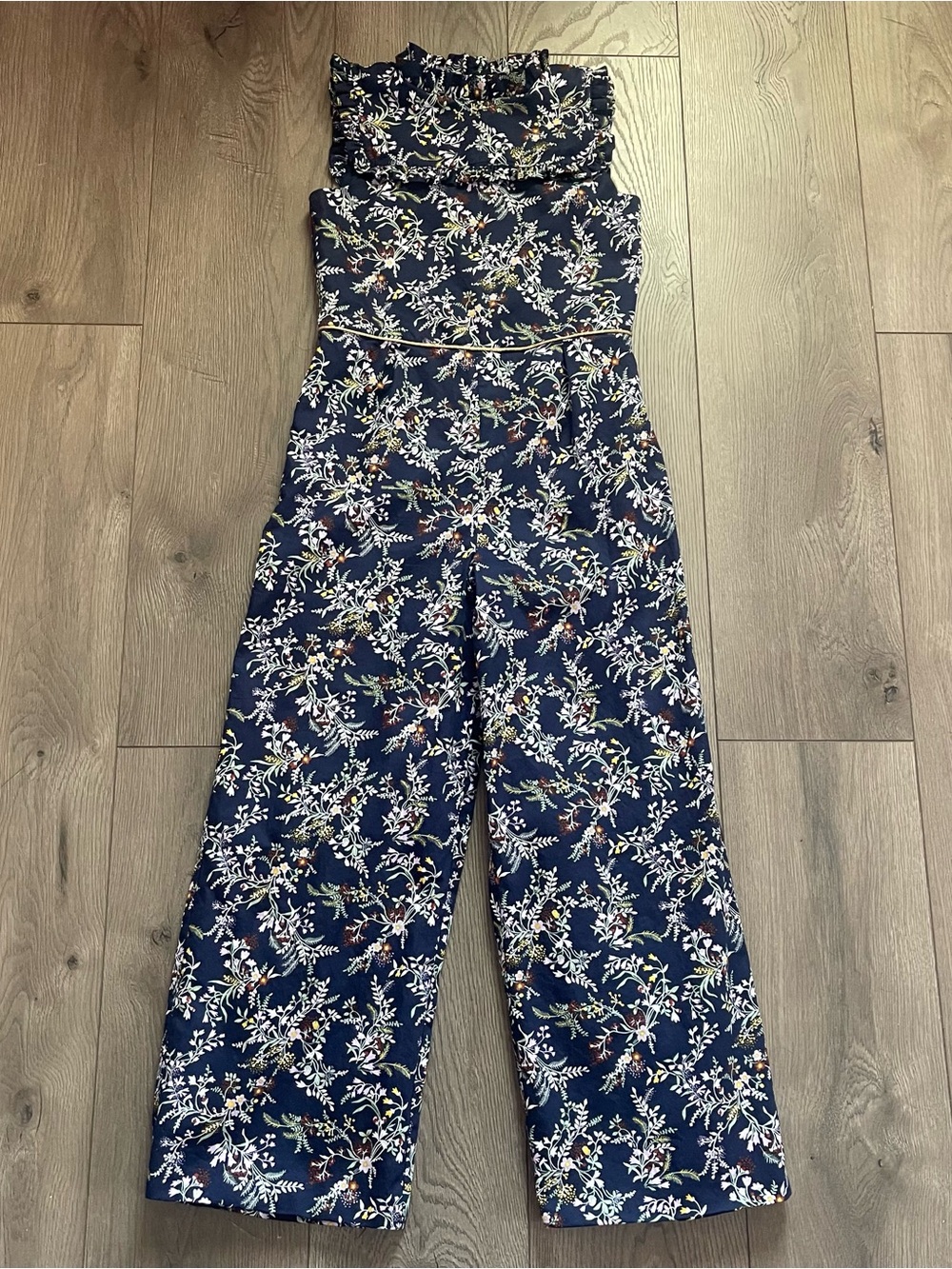 Janie and Jack Navy Blue Wildflower Floral Girls Size 12 Lined Ruffle Jumpsuit